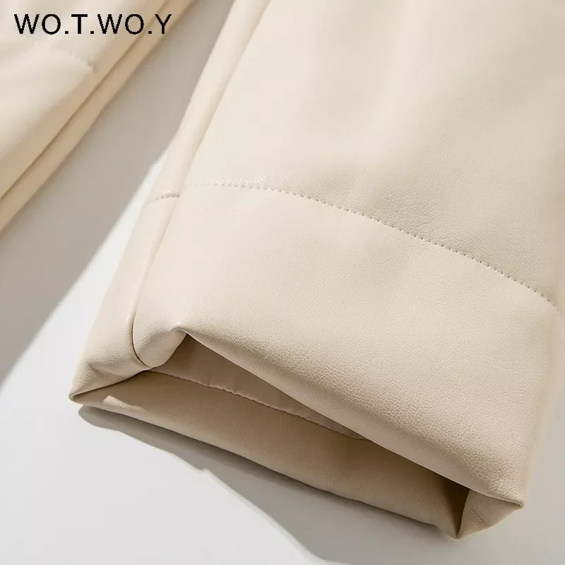 New2022 Cotton Liner Winter Leather Jacket Women Casual Thickening Padded Parkas Womens Loose Warm Black Coats Female Windbreake