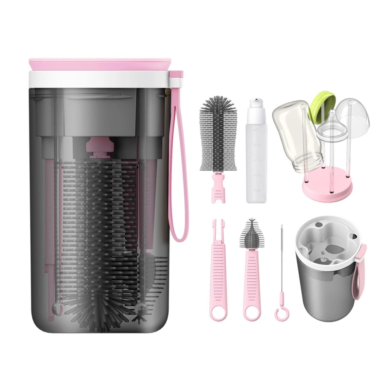 

Bottle Cleaner Set Baby Travel Baby Bottle Brush Kit Multifunctional Drying Rack With Nipple Brush Soap Dispenser Container