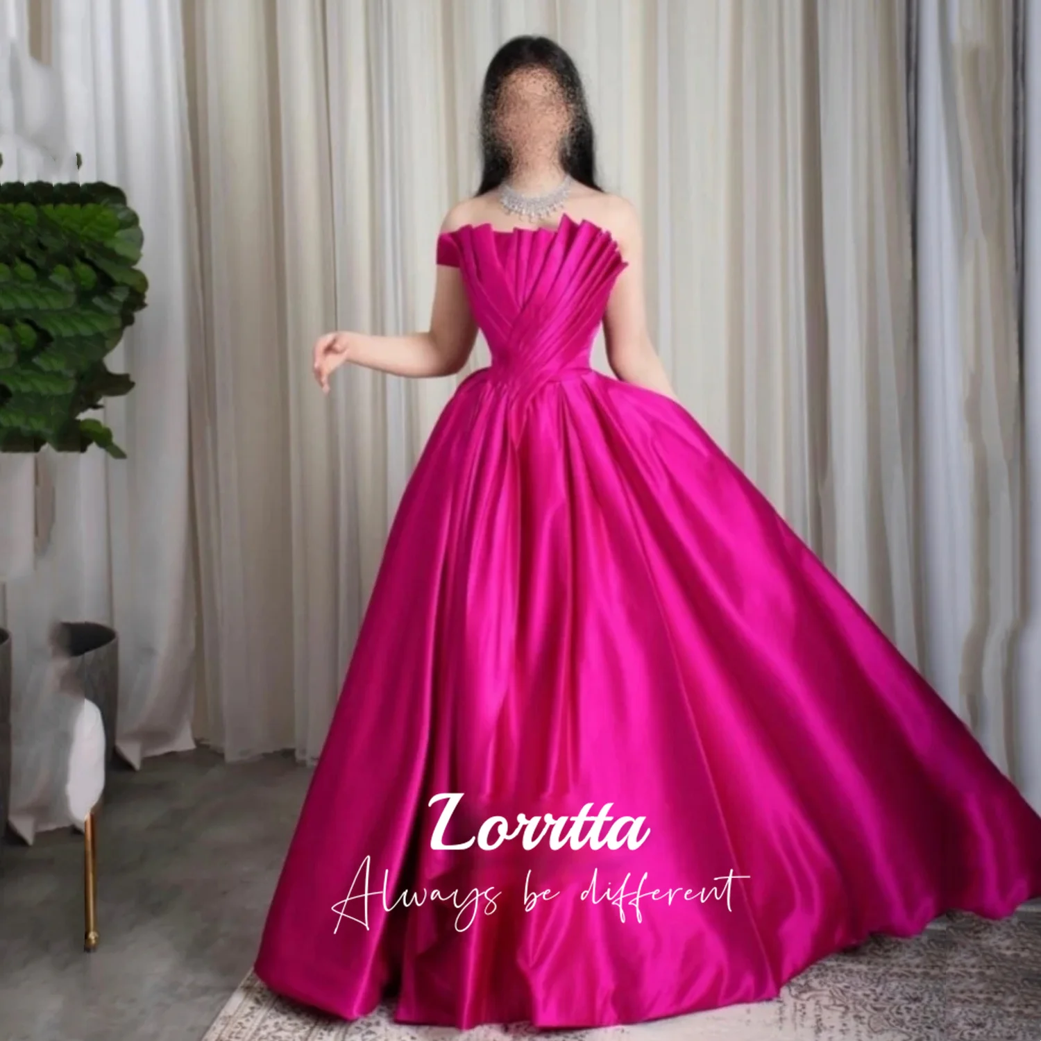 

Lorrtta розовое платье для выпускного вечера из Саудовской Аравии Плиссированное атласное ТРАПЕЦИЕВИДНОЕ вечернее платье Дубая женские вечерние платья