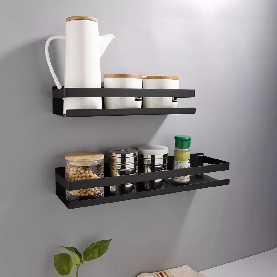 

Bathroom Accessories 20-50cm Modern Matt Black Bathroom Corner Shelves Kitchen Wall Shelf Shower Bath Shampoo Storage Rack