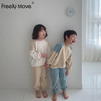 freely move 2022 autumn new kids suit fashion patchwork girls set korean long sleeve top and pant 2pcs casual children clothes