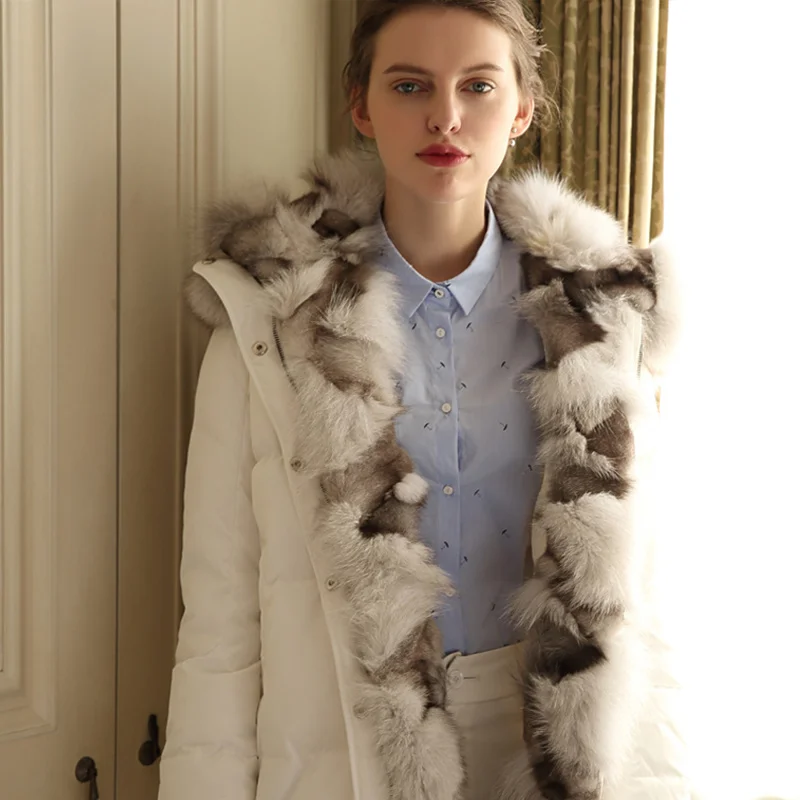 

100% Luxury Real Fur Collar Hooded Parka Warm Natural Fox Clothing Placket Down Coat Female New European Style WHF139