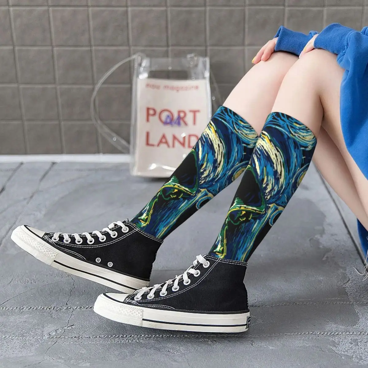 

Starling Night Arrow Socks Van Gogh Funky Teenage Mid Stockings Large Chemical Fiber Street Durable Socks