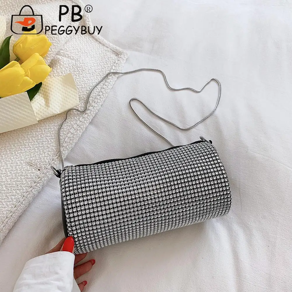 

Diamonds Women Rhinestone Shoulder Bag Solid Color Thick Chain Crossbody Bag Casual Ladies Mini Capacity Handbags
