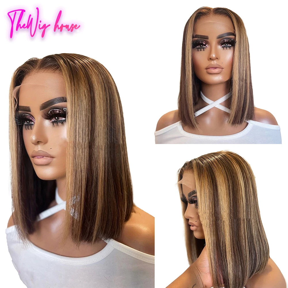 Straight Bob Wig 13X4 Lace Front Wigs For Black Women 4X4 Closure Highlight Wigs Brazilian Short Bob Ombre Human Hair Wig