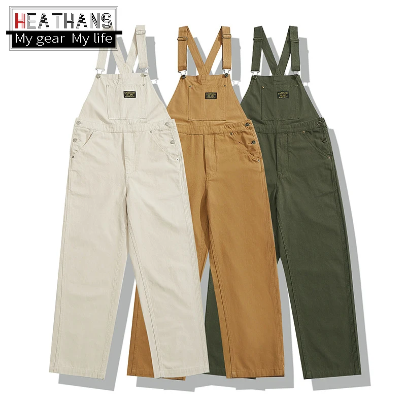 Fashion New Men Bib Pants Solid Jumpsuits Zipper Harajuku Streetwear Joggers Multi Pockets Casual Suspenders Cargo Overalls Male
