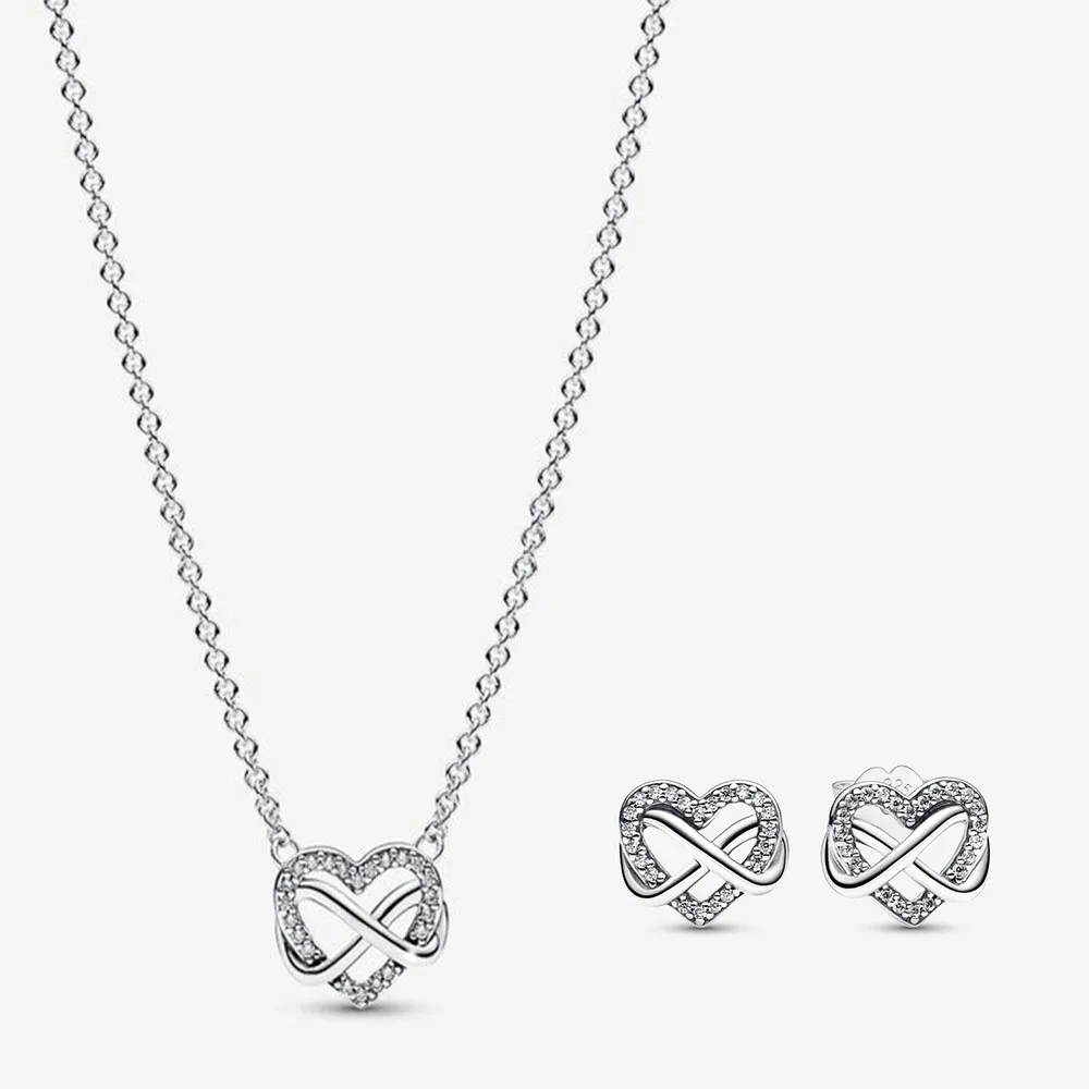 

Женский комплект украшений. Цепочки и ожерелья. Серьги-гвоздики. Серебро 925 пробы. Украшения. Подарки. Бесплатная доставка. Мода. Инкрустированный алмазом. Love. trend.