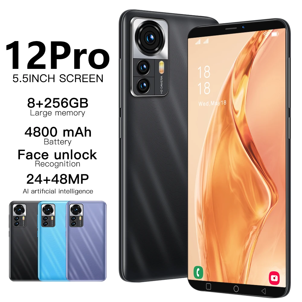 Смартфон глобальная версия Cheap 12 Pro 5 0 дюйма 8 + 128 ГБ 24 48 МП 4800 мА · ч 10 ядер Android 11 MTK6983
