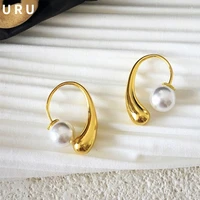 fashion jewelry high quality brass metal earrings popular style golden plating round pearl earrings for women party gifts