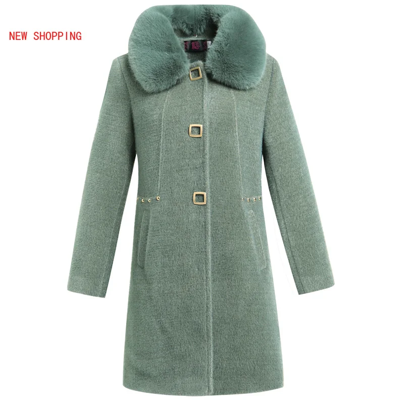 

Quality Mink Cashmere Autumn Winter Thick Wool Coat Women Elegant Mid Length Jacket Korean Loose 5XL Plus Size Warm Woolen Coats