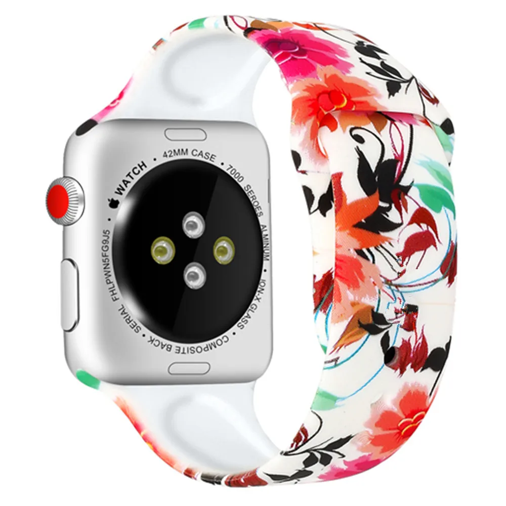 printing flower silicone strap for apple watch band 45mm 41mm 44mm 40mm 42 38 mm watchband iwatch series 8 7 6 5 4 3 2 bracelet