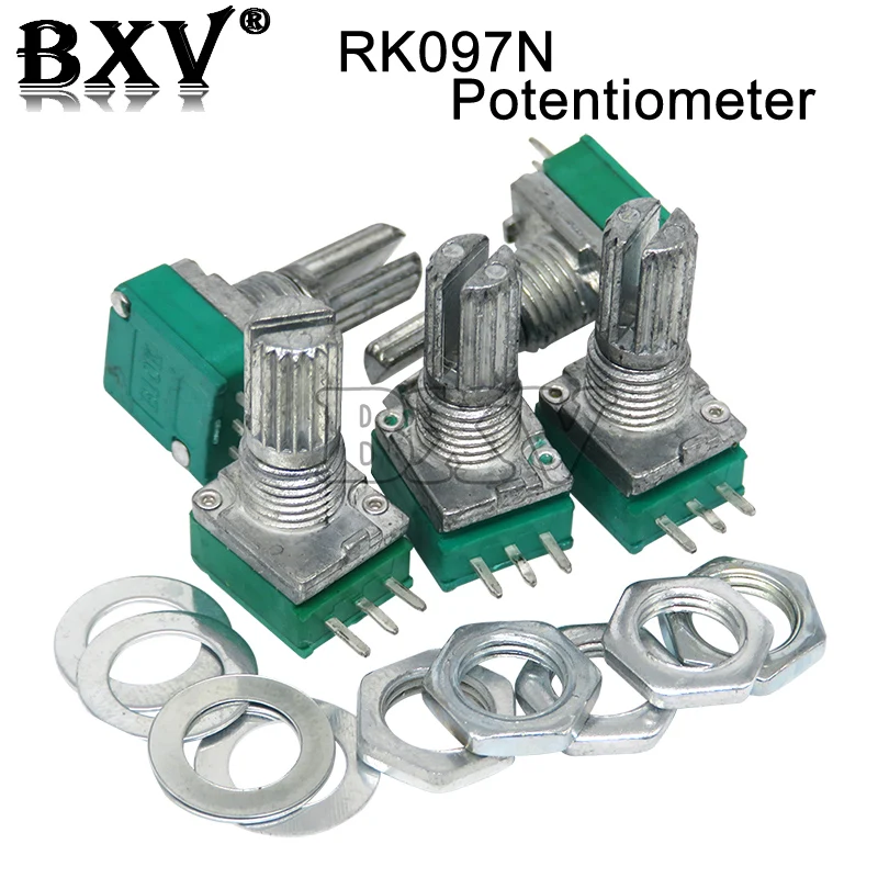 

5PCS/LOT New RK097N 5K 10K 20K 50K 100K 500K B5K With A Switch Audio 3PIN hjxrhgal Shaft 15mm Amplifier Sealing Potentiometer