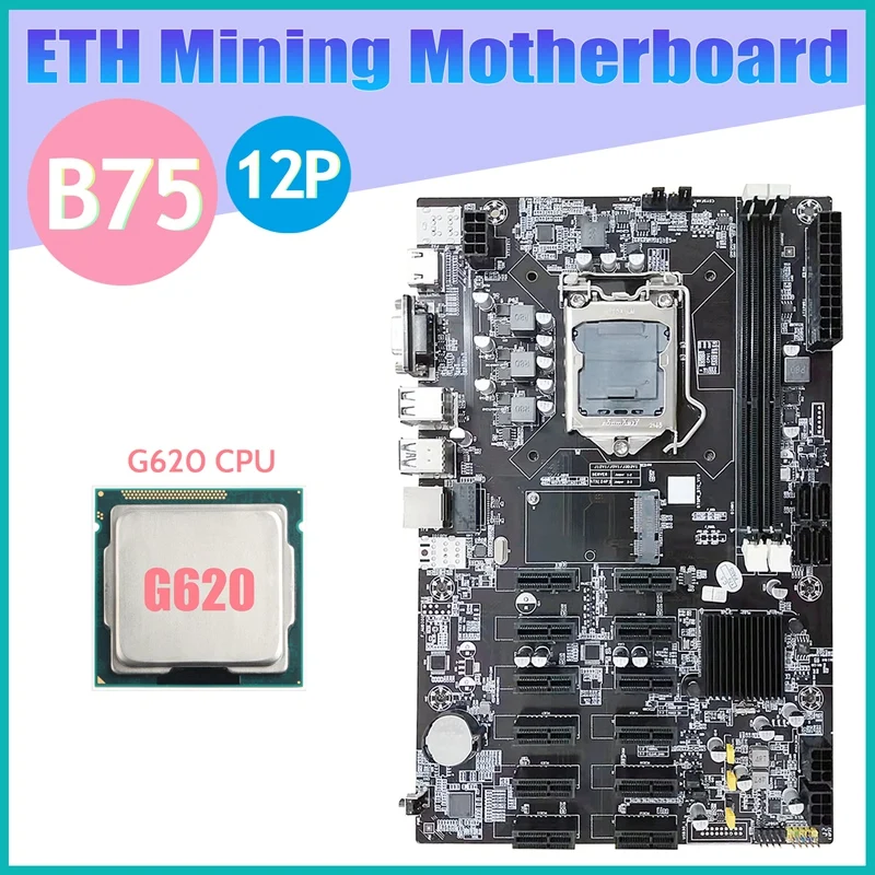 

B75 12 PCIE ETH Mining Motherboard+G620 CPU LGA1155 MSATA USB3.0 SATA3.0 Support DDR3 RAM B75 BTC Miner Motherboard