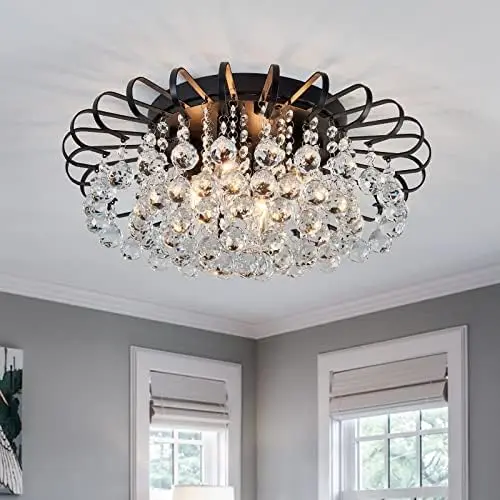 

Crystal Chandelier Modern Semi Flush Mount Ceiling Light Fixture Ceiling Lighting for Living Room Hallway Dining Room Kitchen Be