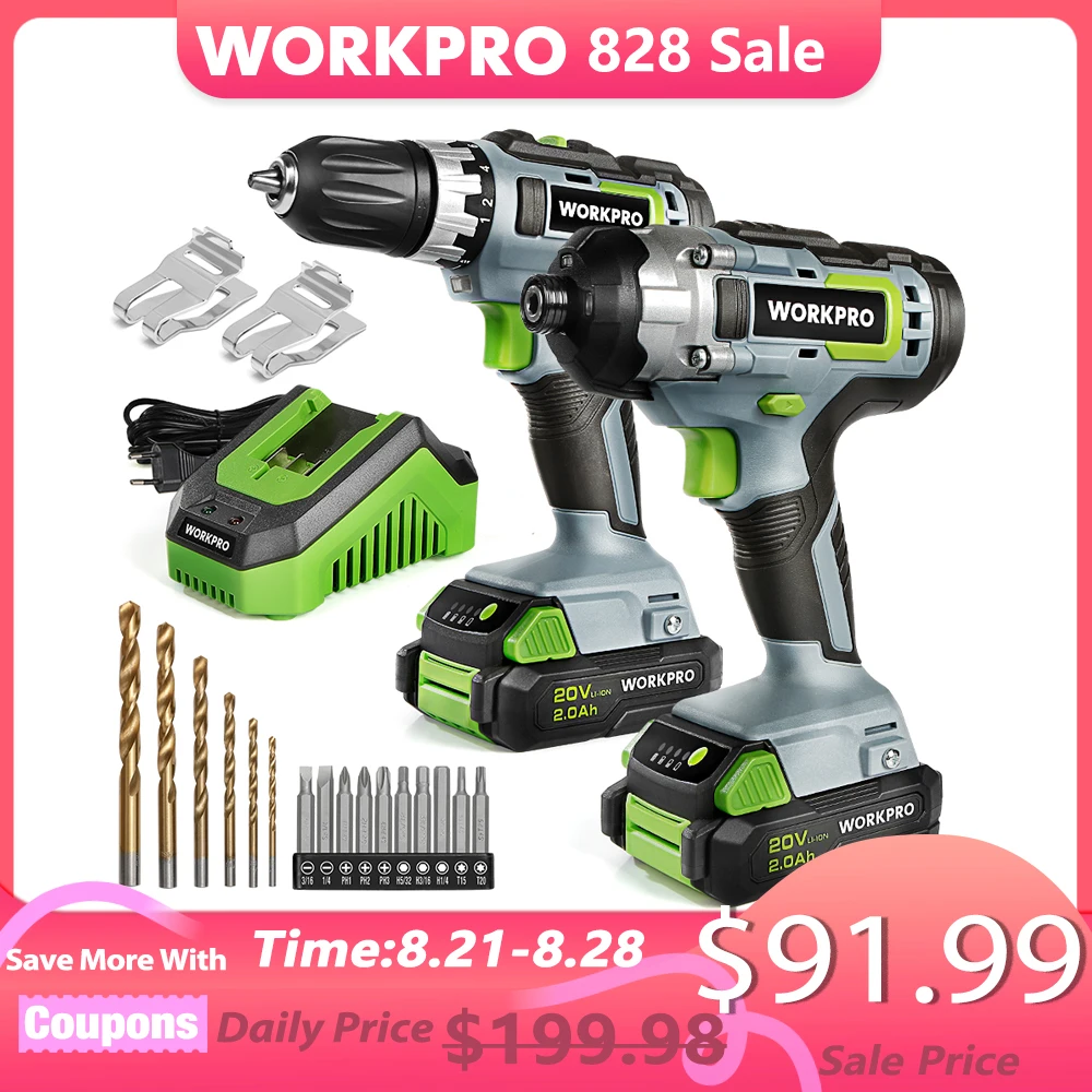 WORKPRO 21PC 20V Li-ion Cordless Compact Drill Driver Set an