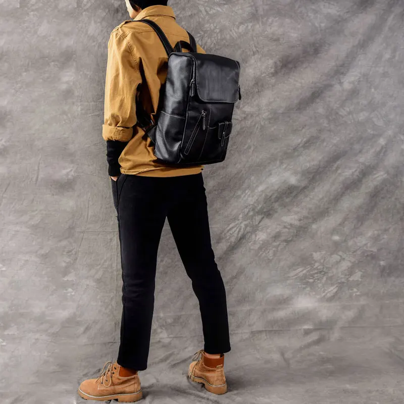 Рюкзак из натуральной кожи с мягкими карманами мужские кожаные дорожные рюкзаки