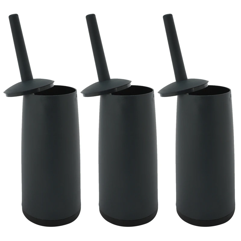

3X Toilet Brushes And Holders Toilet Bowl Brush With Holder Black For Bathrooms Modern Design Toilet Brush With Lid