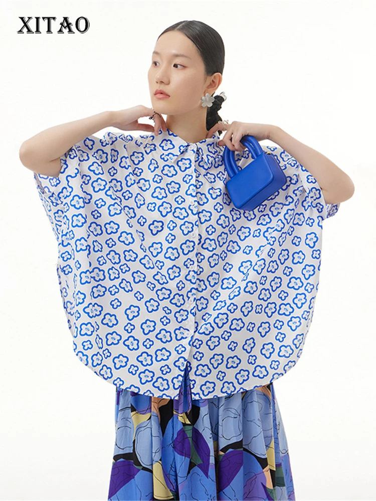 

XITAO Print Pattern Blouse Single Breast Small Fresh Casual Style Split Irregular Loose 2022 Summer Minority Shirt WLD7664