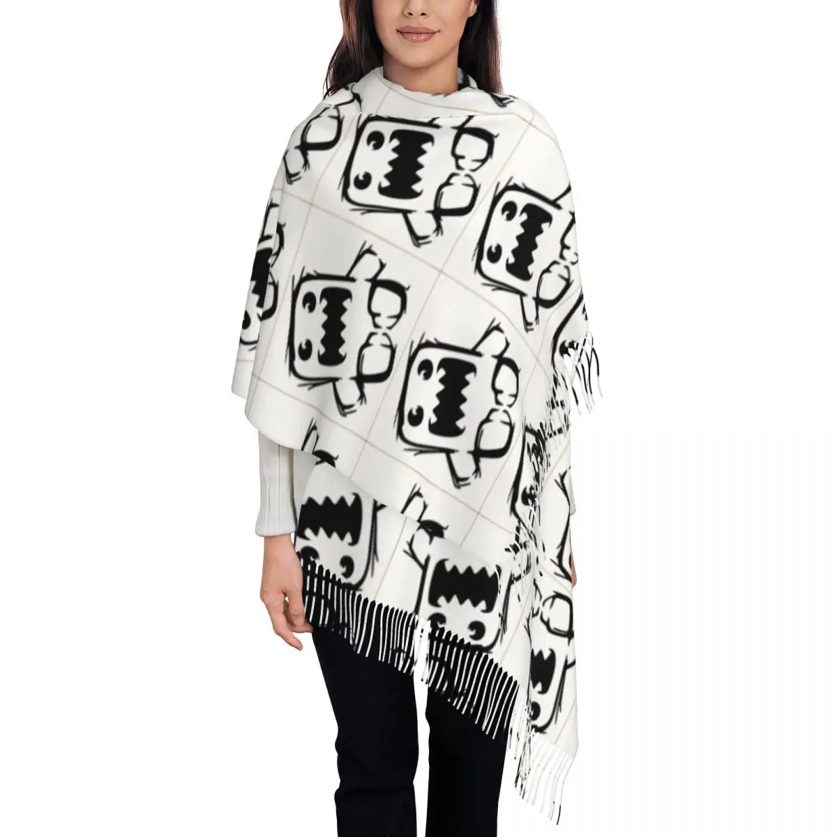 Женский шарф с кисточкой JDM DOMO KUN длинная Осенняя шаль в шоке Подарочный