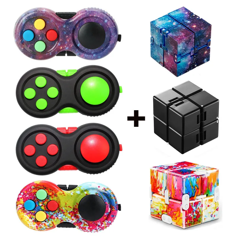 

Infinity Cube and Fidget Pad Toy Set 2pack Stress Relief Cubes Adult Decompression Brain Games Children Educational Toys