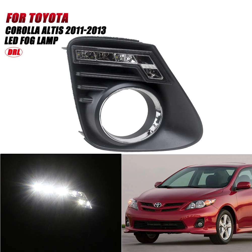 

Светодиодный дневный фонарь DRL для Toyota Corolla Altis 2011 2012 2013, дневные ходовые огни, рамка противотуманной фары + передний бампер, маленький светильник, 1 компл.