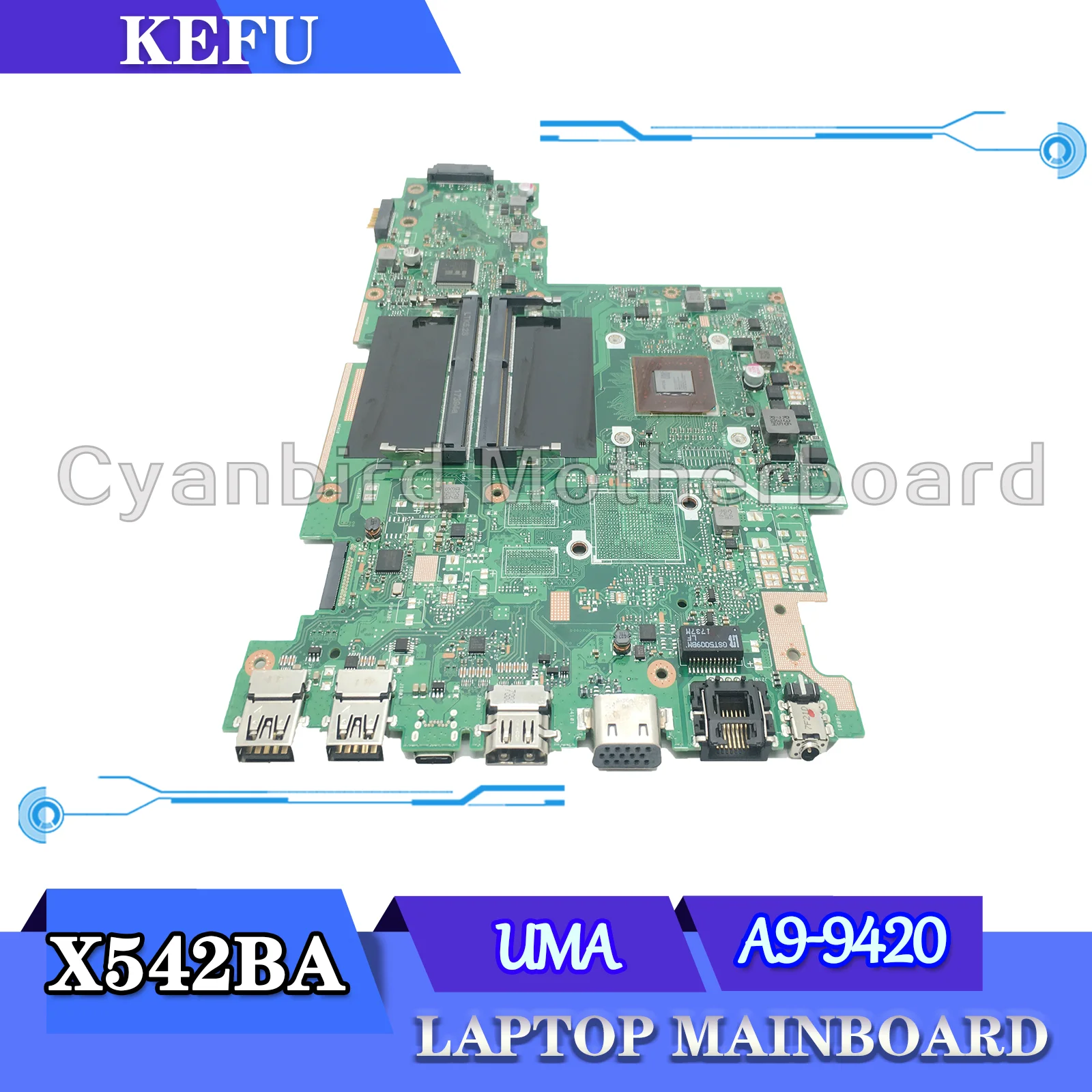 

Материнская плата X542BA для ноутбука Asus X542B X542BP A580B K580B, материнская плата 100%, тест A9-9420M ЦП