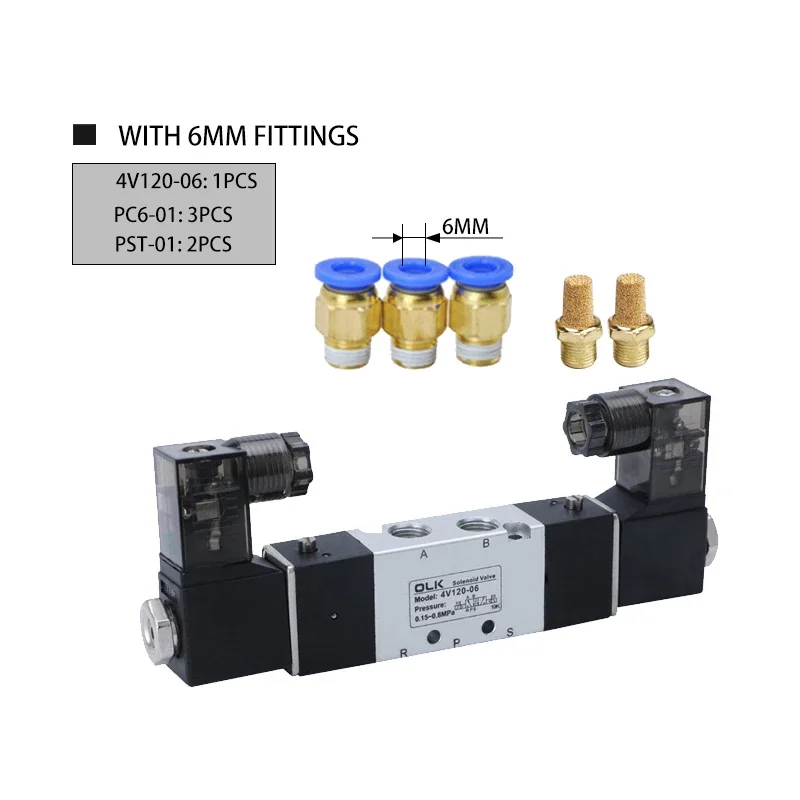 4V120-06 Электромагнитный клапан Двуглавый Двойное управление 5-ходовой 2-позиционный Удержание включения Пневматический распределительный клапан
