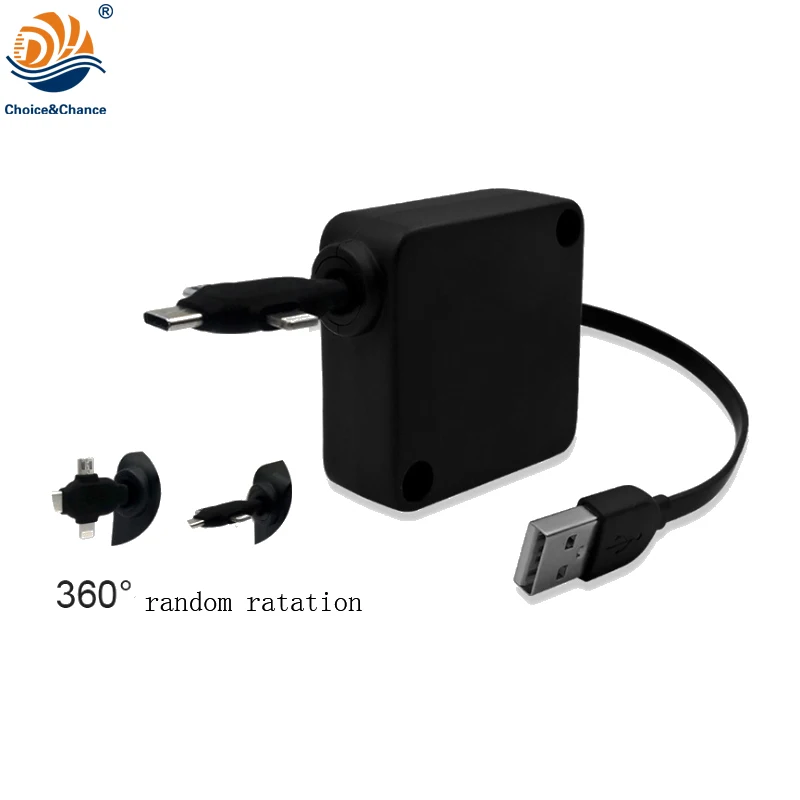Фото Выдвижная катушка для шнура быстрой зарядки 3 в 1 USB-кабель DYH-1706 для смартфона №1