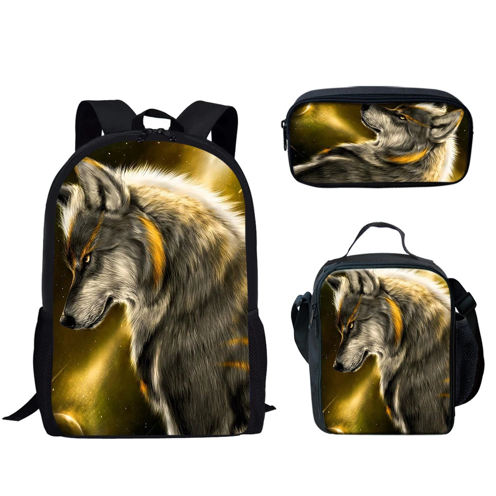 

Trendy Creative Popular Funny Moon Wolf 3D Print 3pcs/Set pupil School Bags Laptop Daypack Backpack Lunch bag Pencil Case