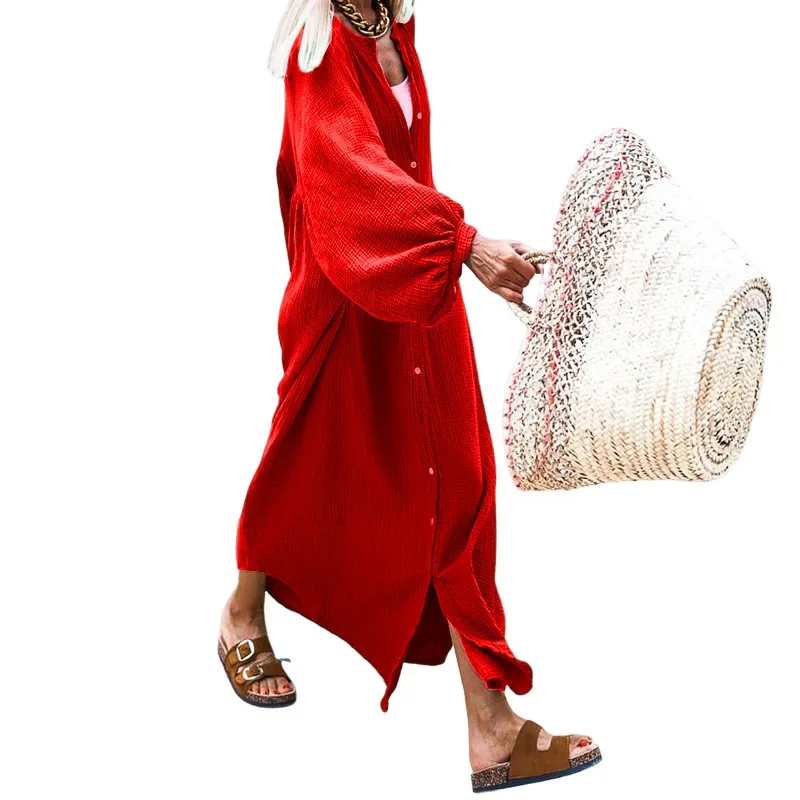 FD1467 Новое однотонное длинное платье свободного кроя кардиган женское