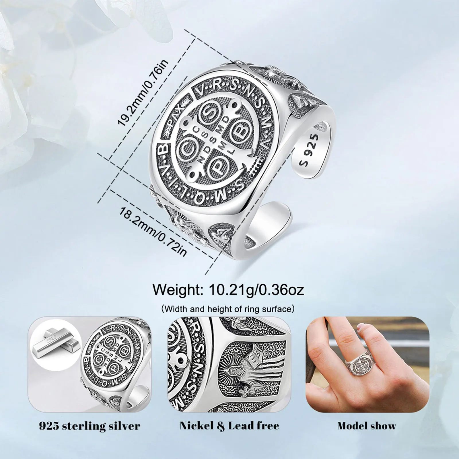 Eudora 925 пробы Серебряное регулируемое кольцо Винтажное в виде креста-бенедика