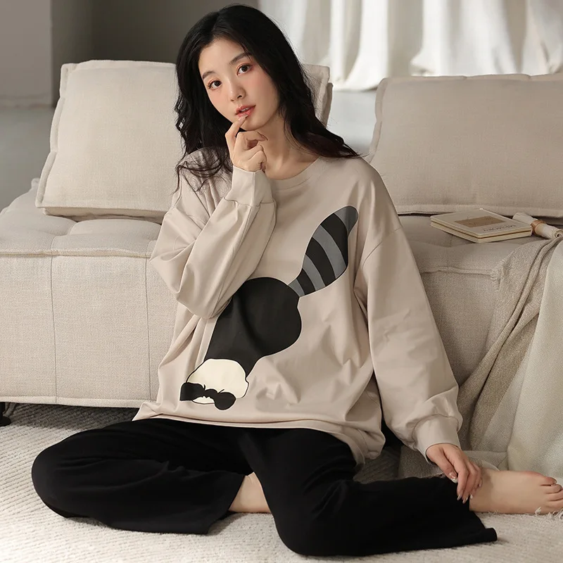 

Осенне-зимняя женская Свободная пижама с длинным рукавом Корейская версия одежда для отдыха пуловер хлопковая Повседневная весенняя одежда для сна