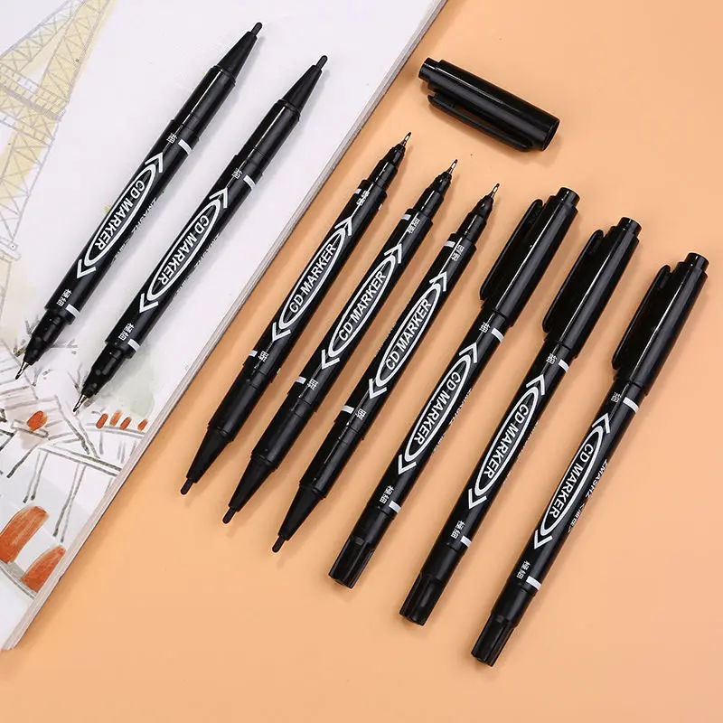 

1PC High Quality Waterproof Permanent Marker Pens dual Tip Black Blue Red Art Marker Pens Student School Office Stationery