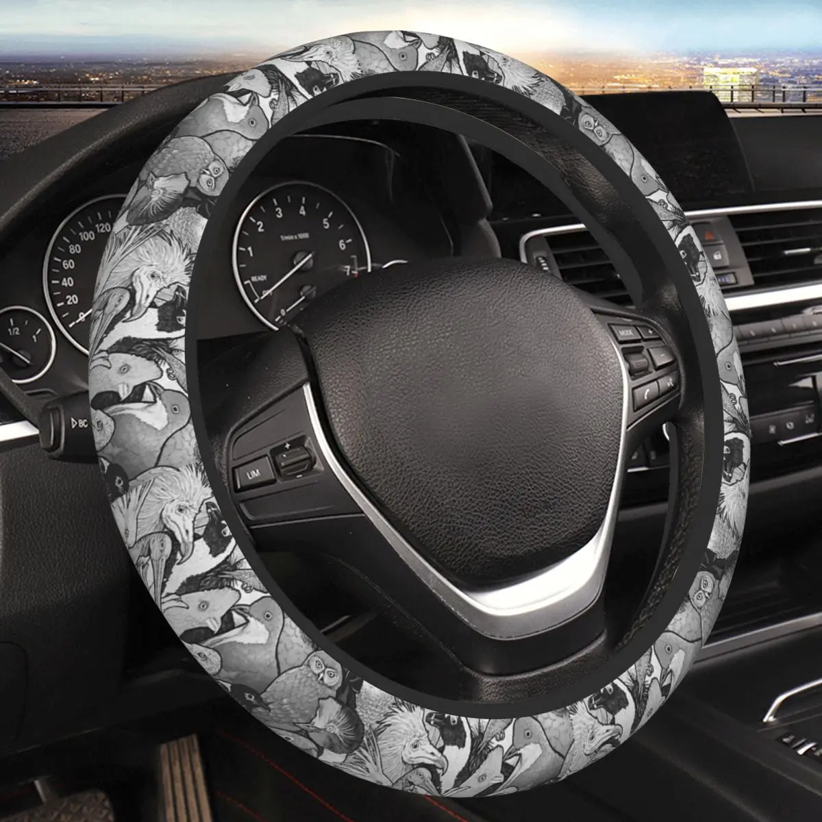 

Endangered Bird Species Thickening Car Steering Wheel Cover 38cm Universal Suitable Women Elastic Steering Wheel Cover