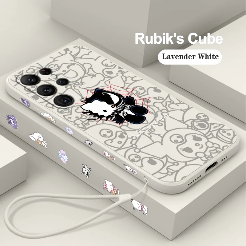 

Hello Kitty Spiderman Venom Phone Case For Samsung Galaxy S23 S22 S21 S20 FE S10 Plus Lite Ultra 4G 5G Liquid Left Rope Cover
