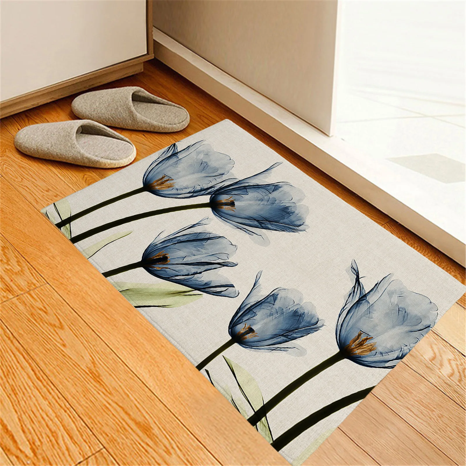 

Синие Придверные коврики в виде тюльпана, кухонный коврик, коврики для дома, гостиной, балкона, прикроватный нескользящий коврик для спальн...