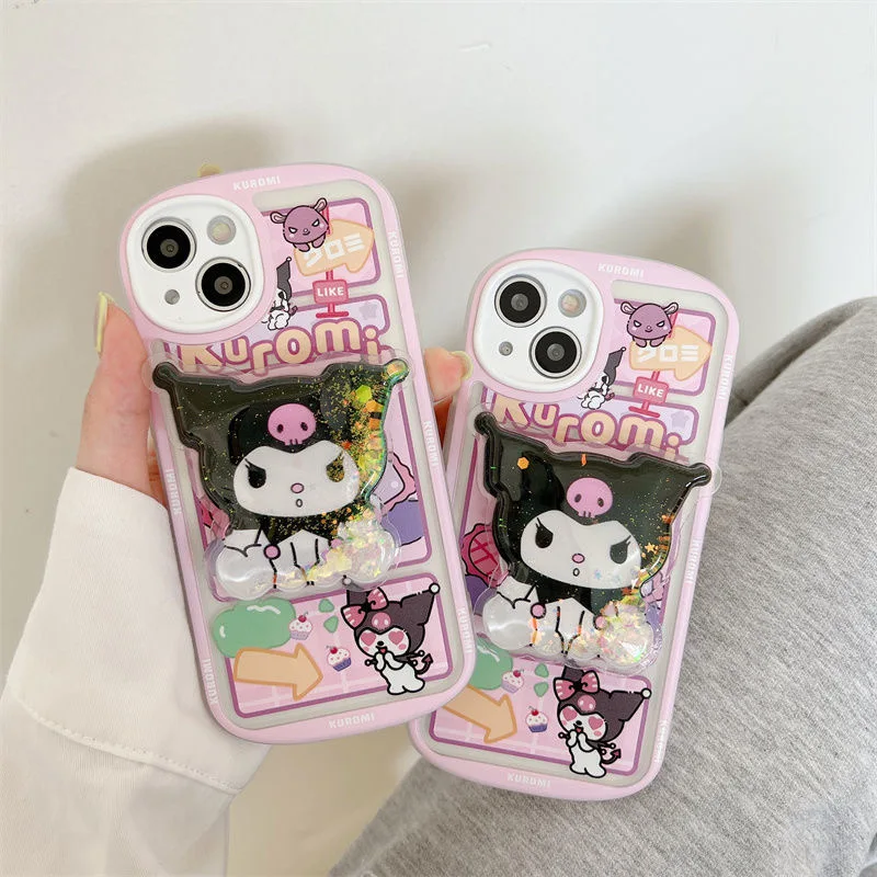 

Cute Sanrio Kuromi Cartoon Bracket Phone Cases For iPhone 13 12 11 Pro Max XR XS MAX X Y2k Girl Shockproof Soft Shell Fundas