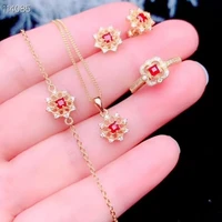 meibapj natural ruby gemstone wedding jewelry sets 925 silver earrings ring pendant necklace bracelet three piece suite