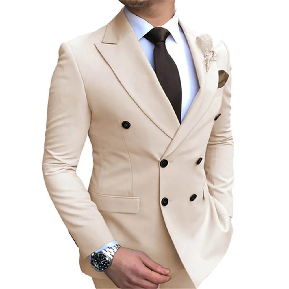 2022 New Men's Blazer Jacket Slim Fit Double-Breasted Notched Lapel Suit Blazer Only Jacket