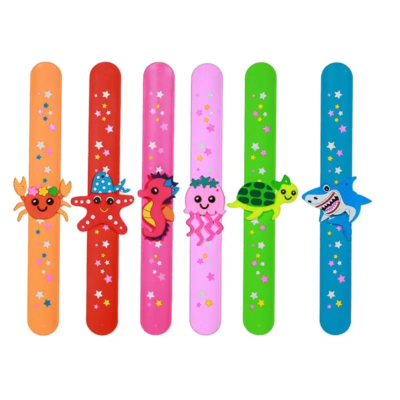 

6 Pcs Slap Bracelets Toys Kids Clap Circle Bracelets Cartoon Slap Wristbands