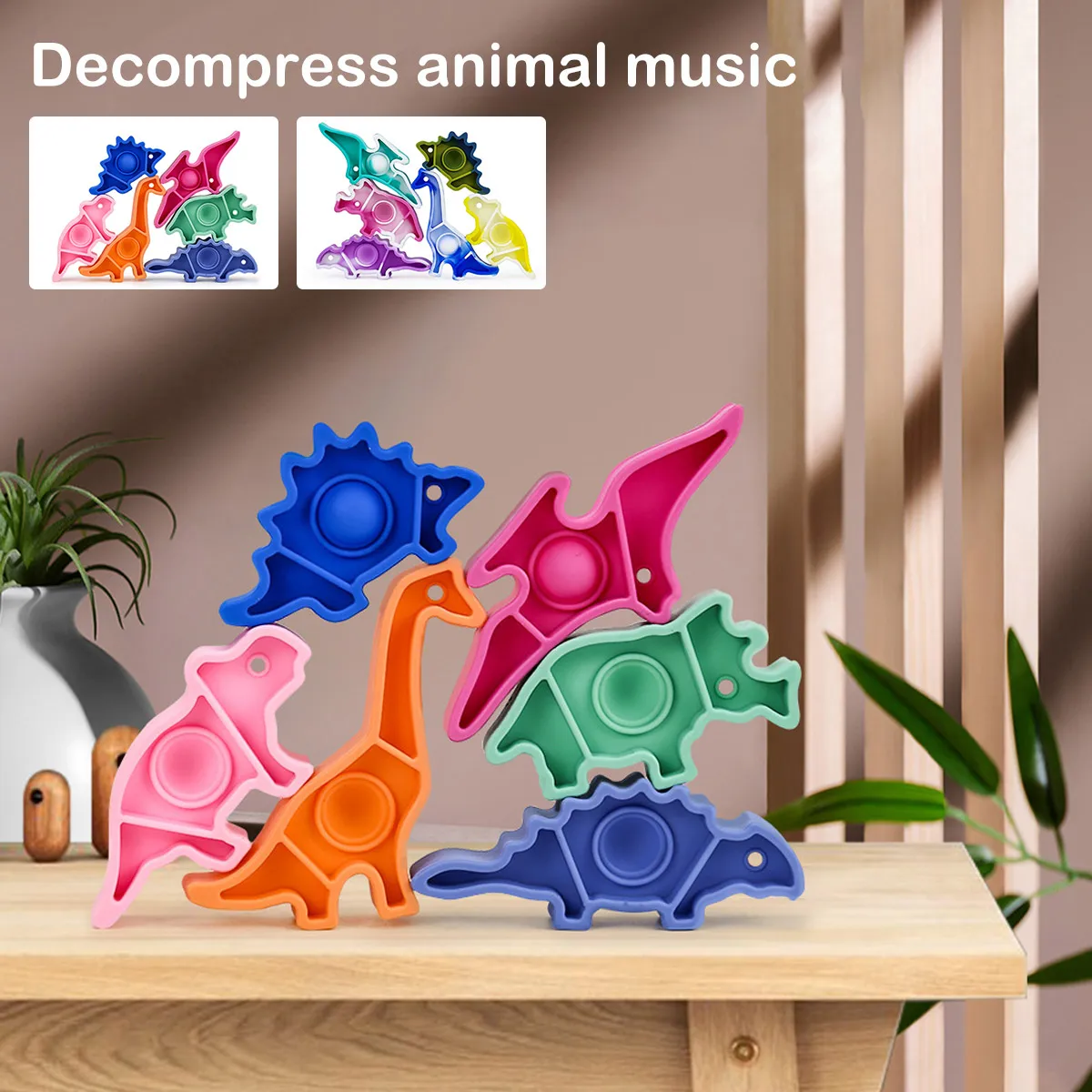 

6Pcs Dinosaur Stacking Toys Silicone Dinosaur Balance Blocks Parent-children Toys Dinosaur Stacker Set for Kids Ages 3+