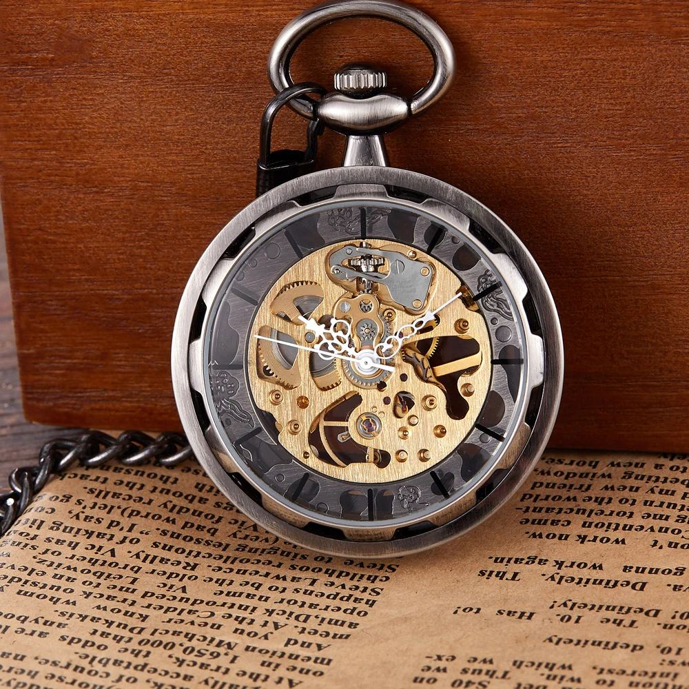 Золотые новые механические карманные часы на цепочке классические в стиле