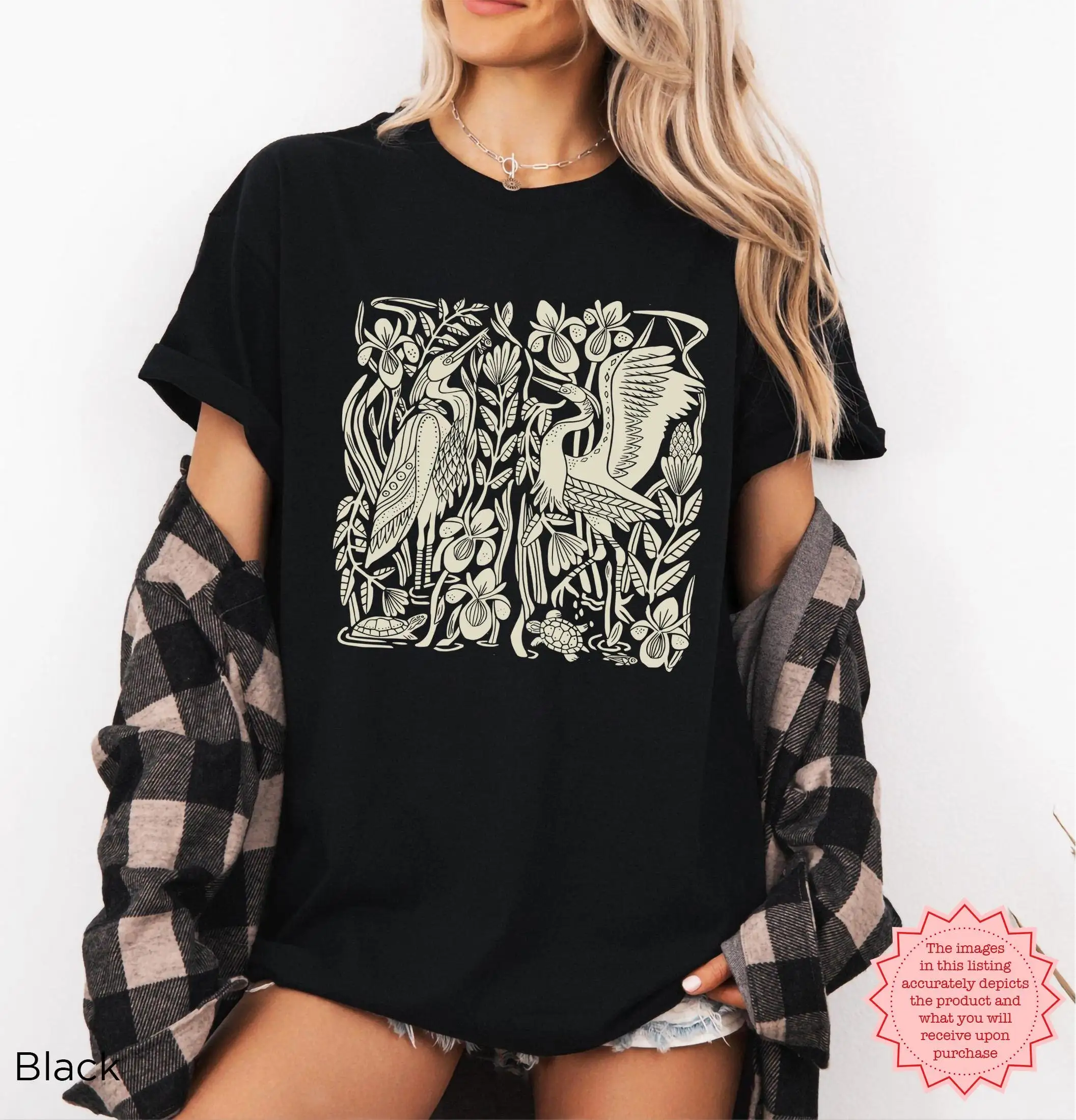 Футболка Great Blue Heron Bird Lover Nature Birding Linocut