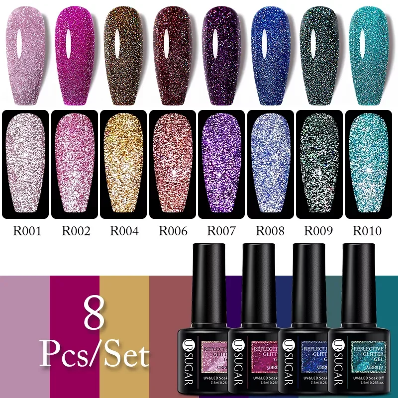 

UR SUGAR Glitter Reflective Nail Gel Polish Set Spring Summer Semi Permanent Soak Off UV Led Gel Varnish Kit For Manicures