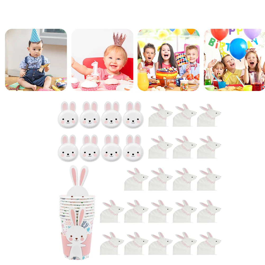 

36 Bunny Party Supplies Rabbit Party Cups Paper and Napkins Cutlery for Kids Birthday Party Favors