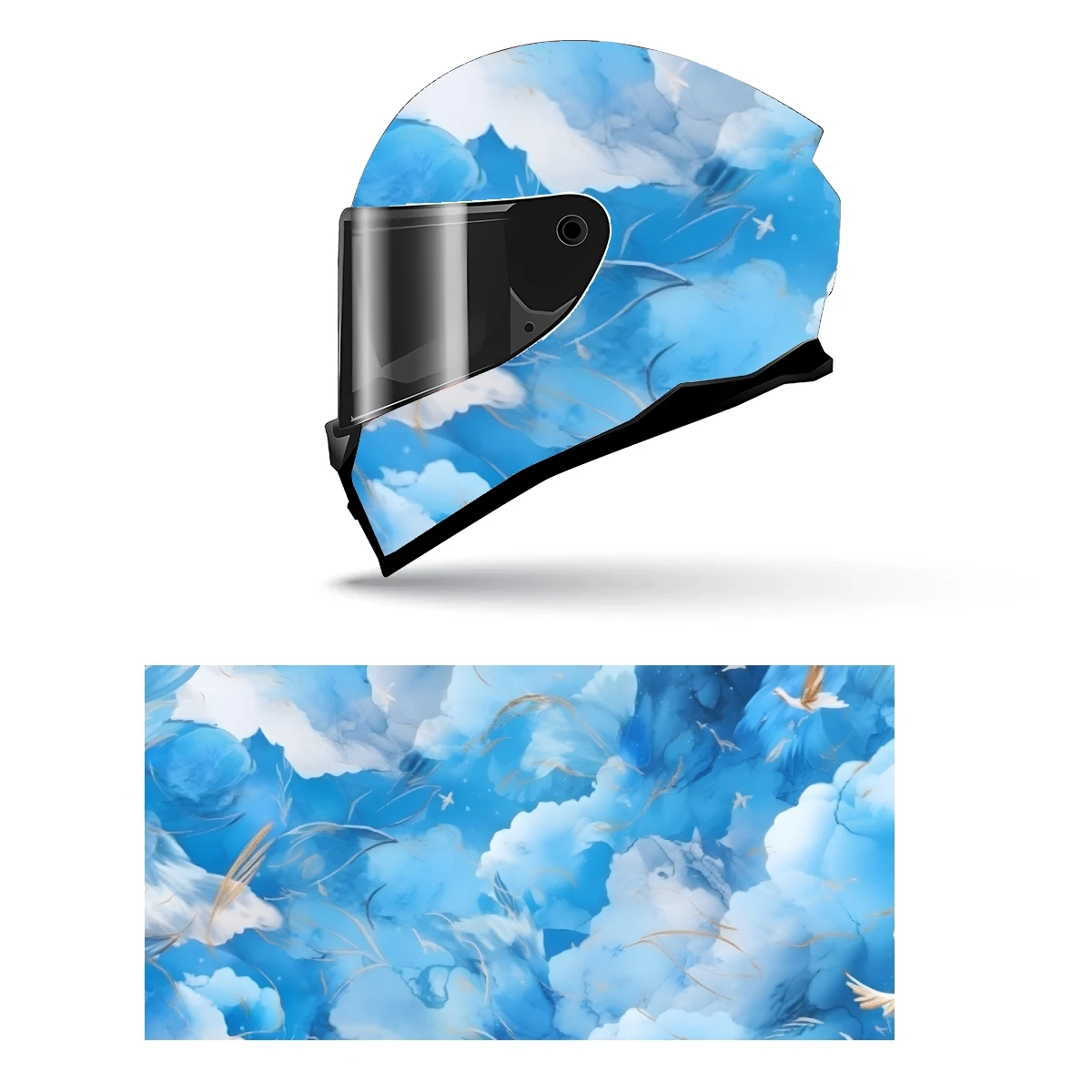 Сине-белая Цветочная полная наклейка на шлем мотоциклетный гоночная графическая