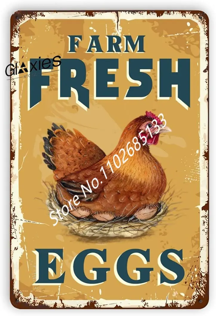 

Farm Fresh Eggs Tin Signs - Vintage Country Chicken Hen Rooster Tin Signs Home Kitchen Wall Decor 8x12Inch Poster Metal Painting