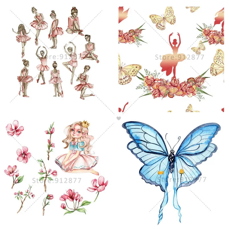 Цифровая печать трансферная пленка Акварельная Танцующая балерина с бабочкой и
