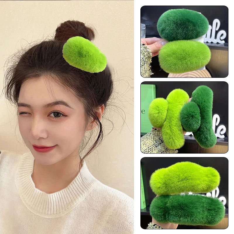 

Зимние зеленые шпильки для волос из искусственного меха