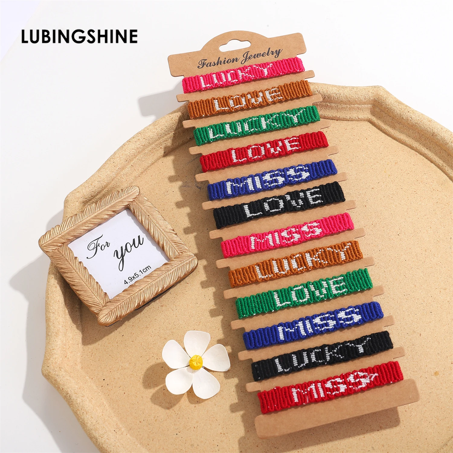 

12pcs Letter LOVE MISS LUCK Couples Bracelets For Lovers Friends Cotton Woven Rope Chain Bangles Wristband Accessories For Women
